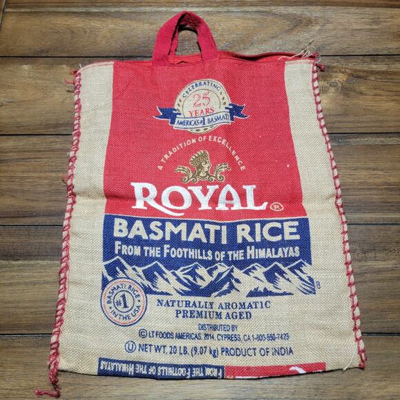 Royal Basmati Rice Burlap Bag w/ Zipper and Handles 15" X 18.5" - Picture 1 of 4